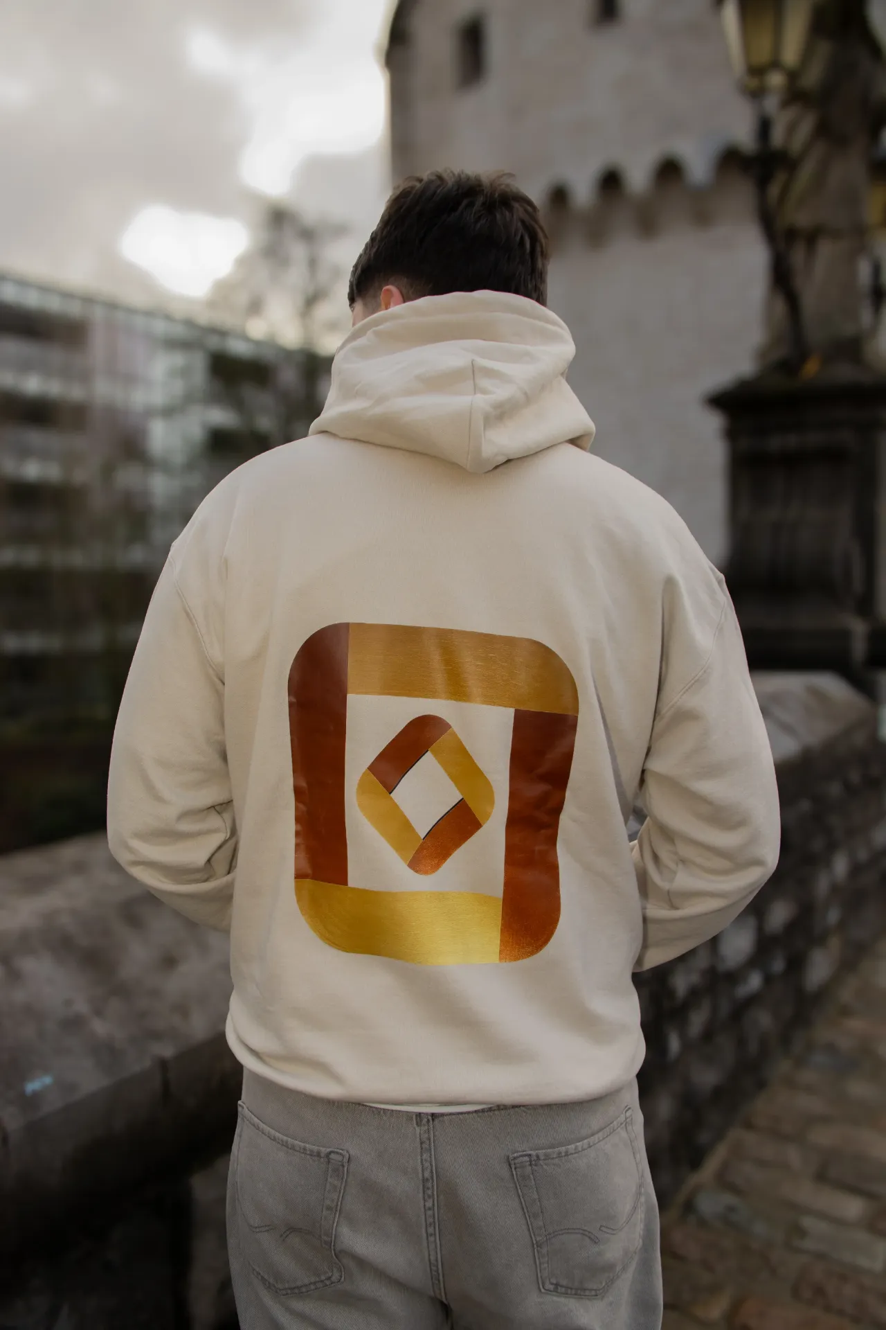 Hoodie - Vierkant  (S, Beige)