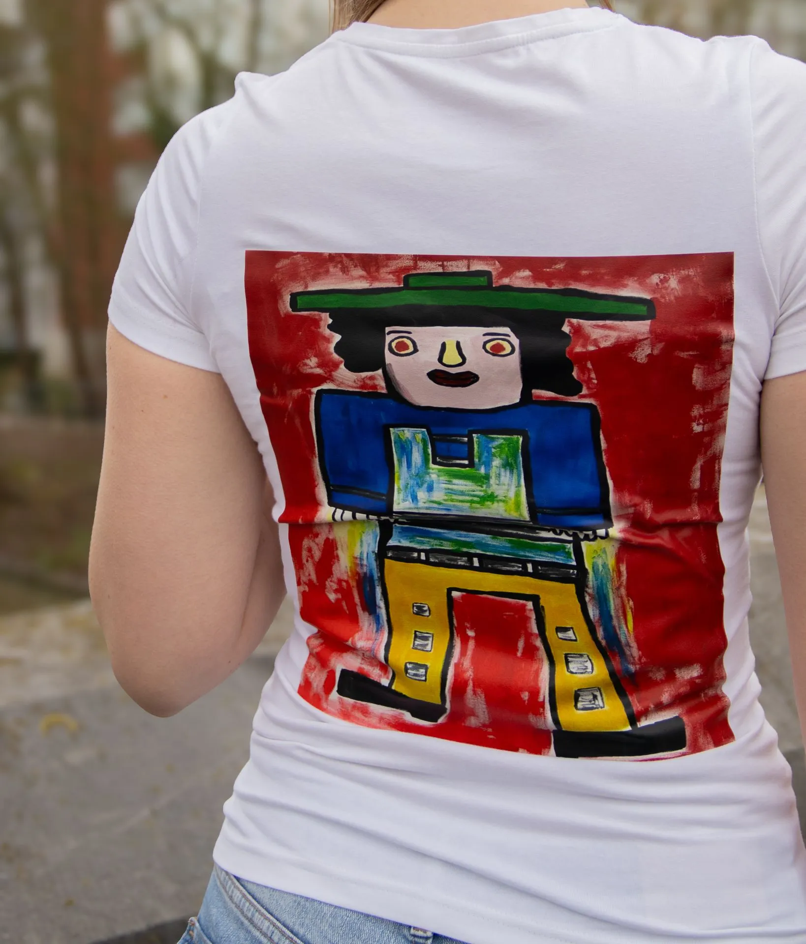 T-shirt - Man met groene hoed  | Belgische streetwear (Man, M, Beige)